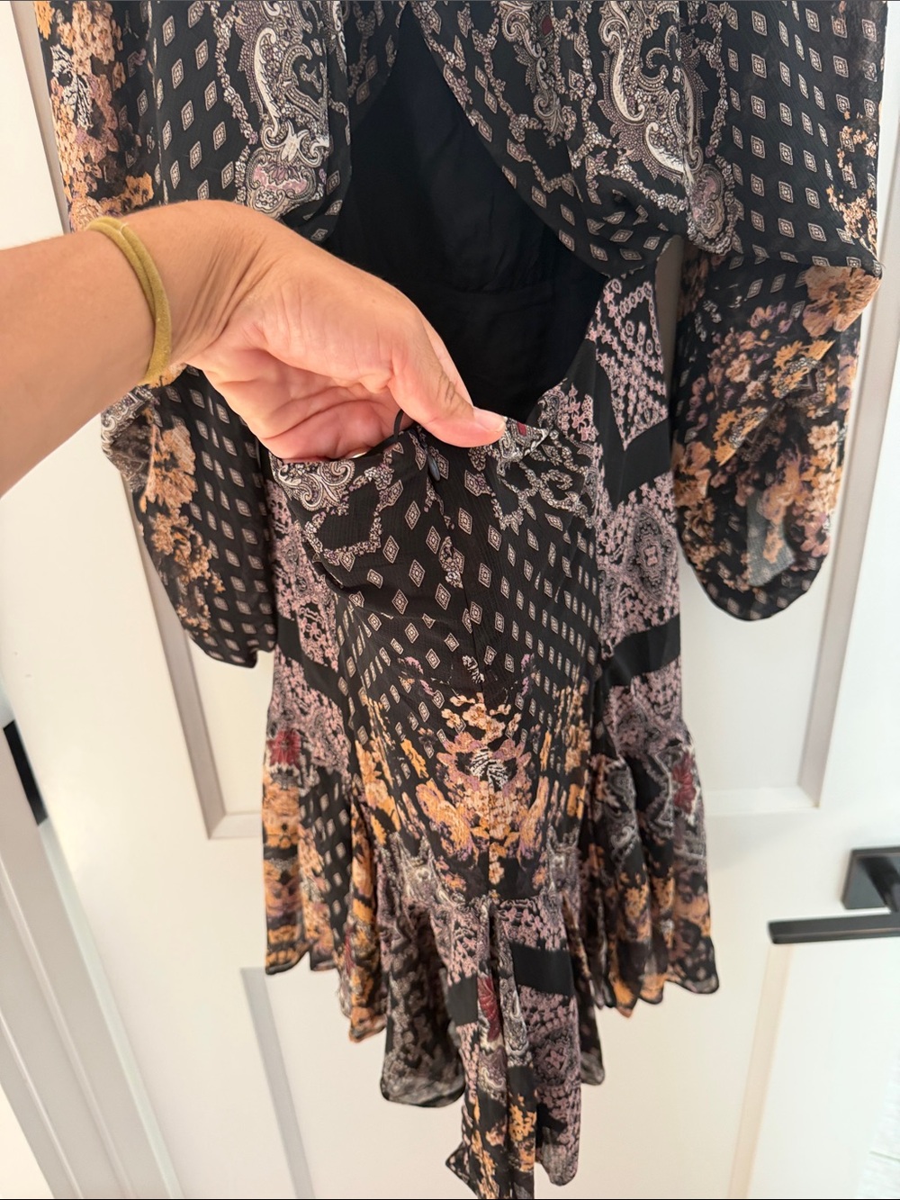 Free People Black Floral Print Long-Sleeve Boho Dress - Picture 7 of 8